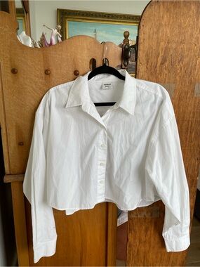 Sunday Best White Cropped Button-Down Shirt